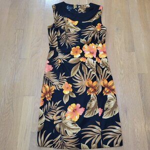AB Studio Dress Size 2 Black Sleeveless Knee Length Tropical Floral Sheath